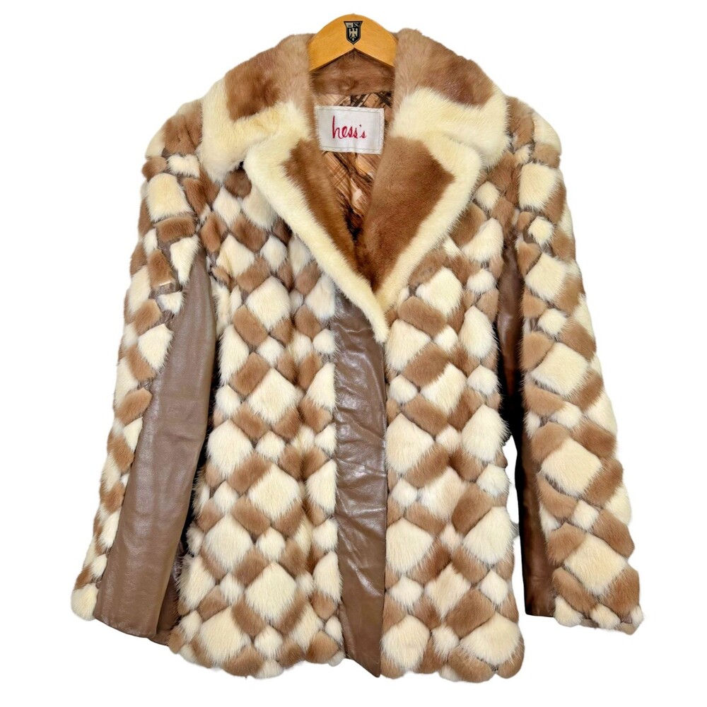 Vintage Hess's Fur Leather Coat Geometric Patchwork